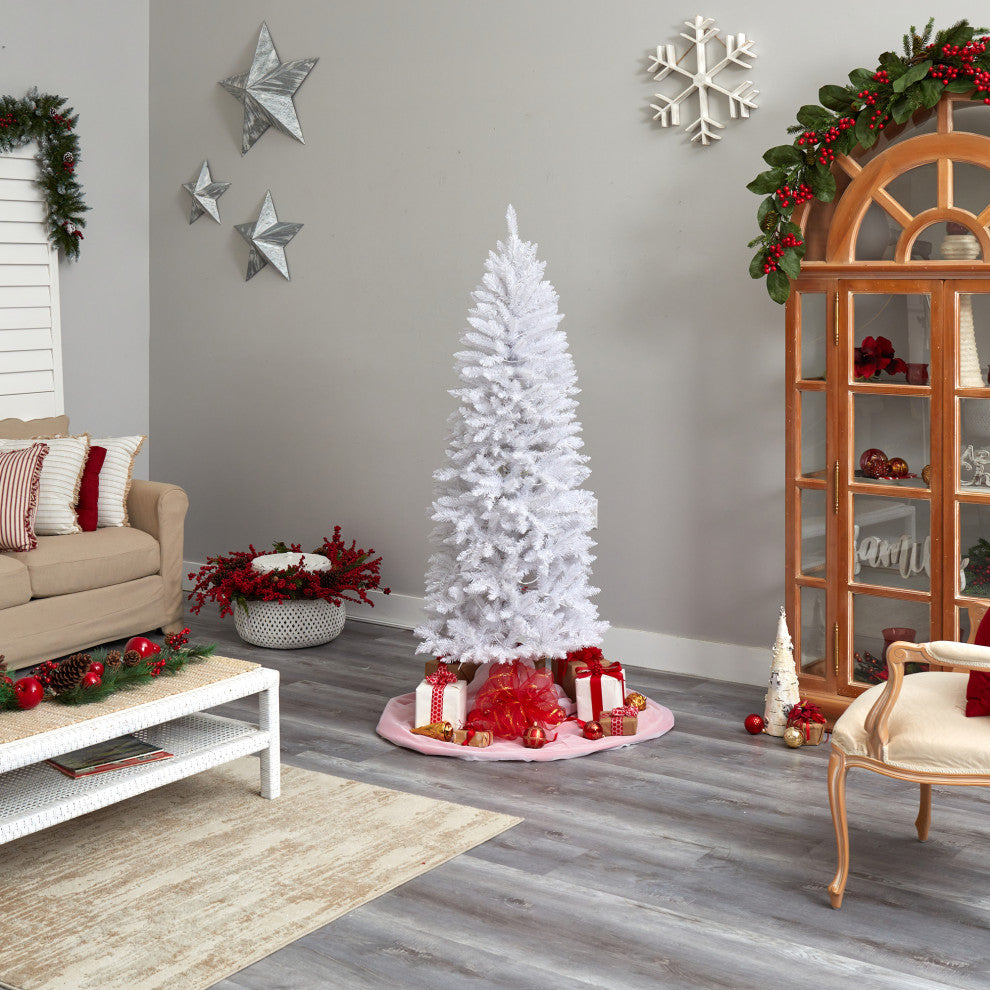 6' Slim White Faux Xmas Tree W/250 Warm White LED Lights & 743 Bendable Branches