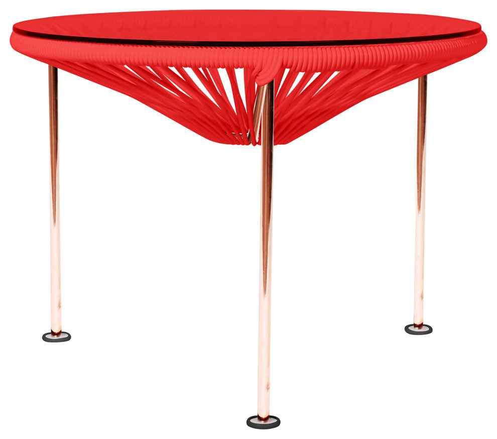 Zicatela Indoor/Outdoor Handmade Side Table, Red Weave, Copper Frame