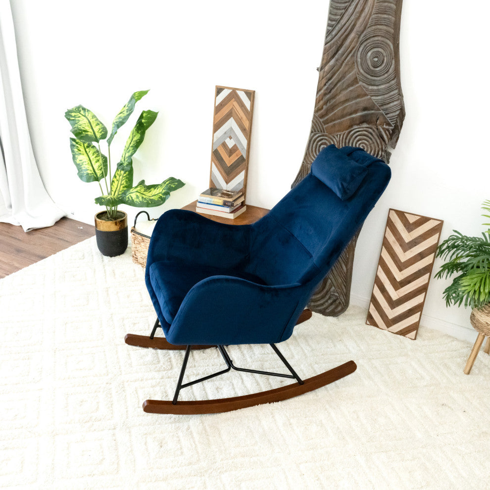 Rumi Mid-Century Modern Indoor Nursery Rocking Chair, Dark Blue