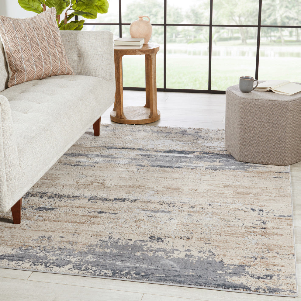 Ronan Abstract Beige/ Gray Area Rug, 10'x14'