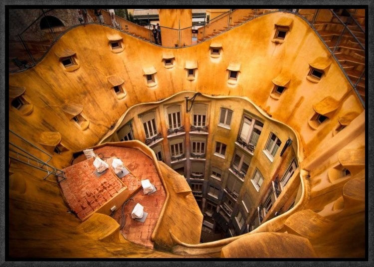 "Antoni GaudaA??S La Pedrera" Framed Canvas Giclee by Nora De Angelli, 17x12"