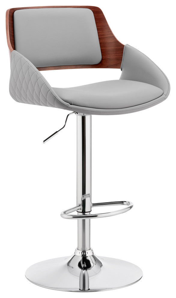 Gray Faux Leather Adjustable Chrome Swivel Bar Stool