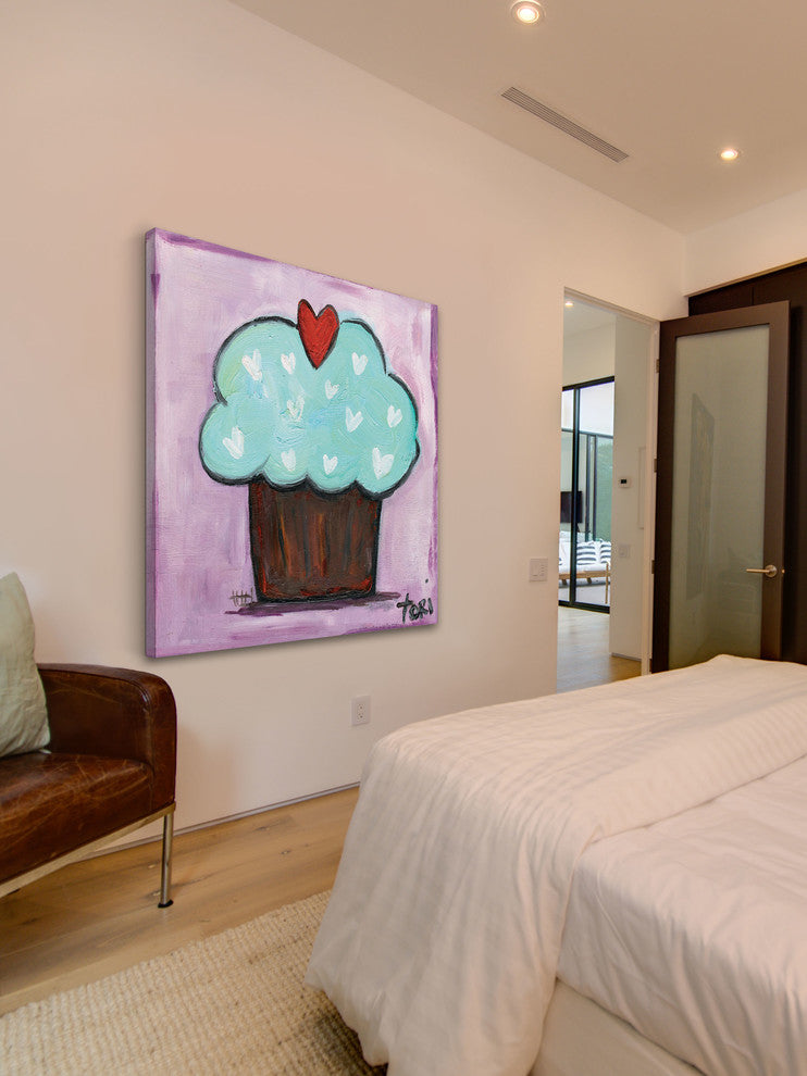 "Purple Heart Cupcake" Painting Print on Canvas by Tori Campisi