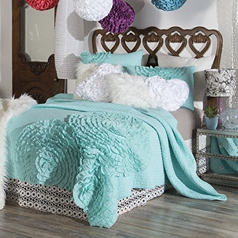 Delta Rose Turquoise Quilt Set, King 3-Piece