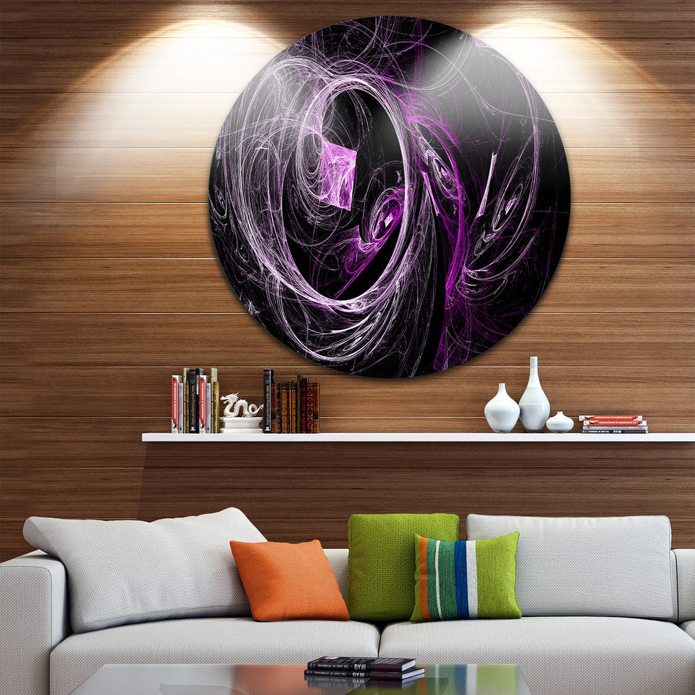 Billowing Smoke Purple In Black, Abstract Digital Round Wall Art, 11"