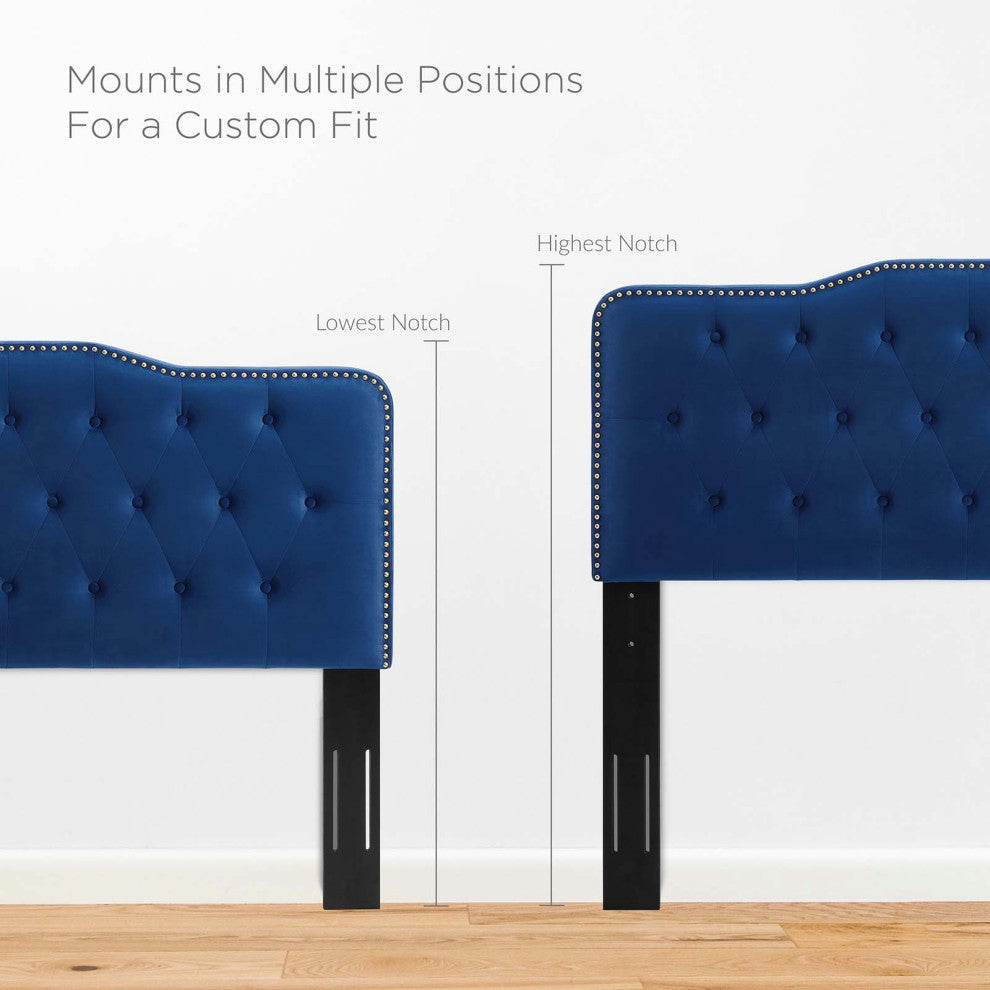 Tufted Headboard, King Size, Velvet, Blue Navy, Modern Contemporary, Bedroom