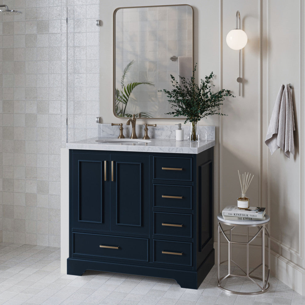 Ariel Stafford 36" Single Left Offset Sink Bathroom Vanity Base, Midnight Blue