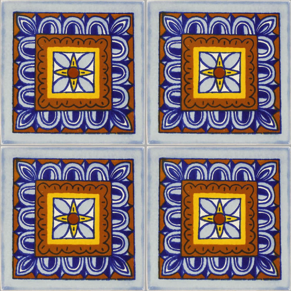 4.25"x4.25" Talavera Mexican Handmade Ceramic Tile, Veleta, Set of 45