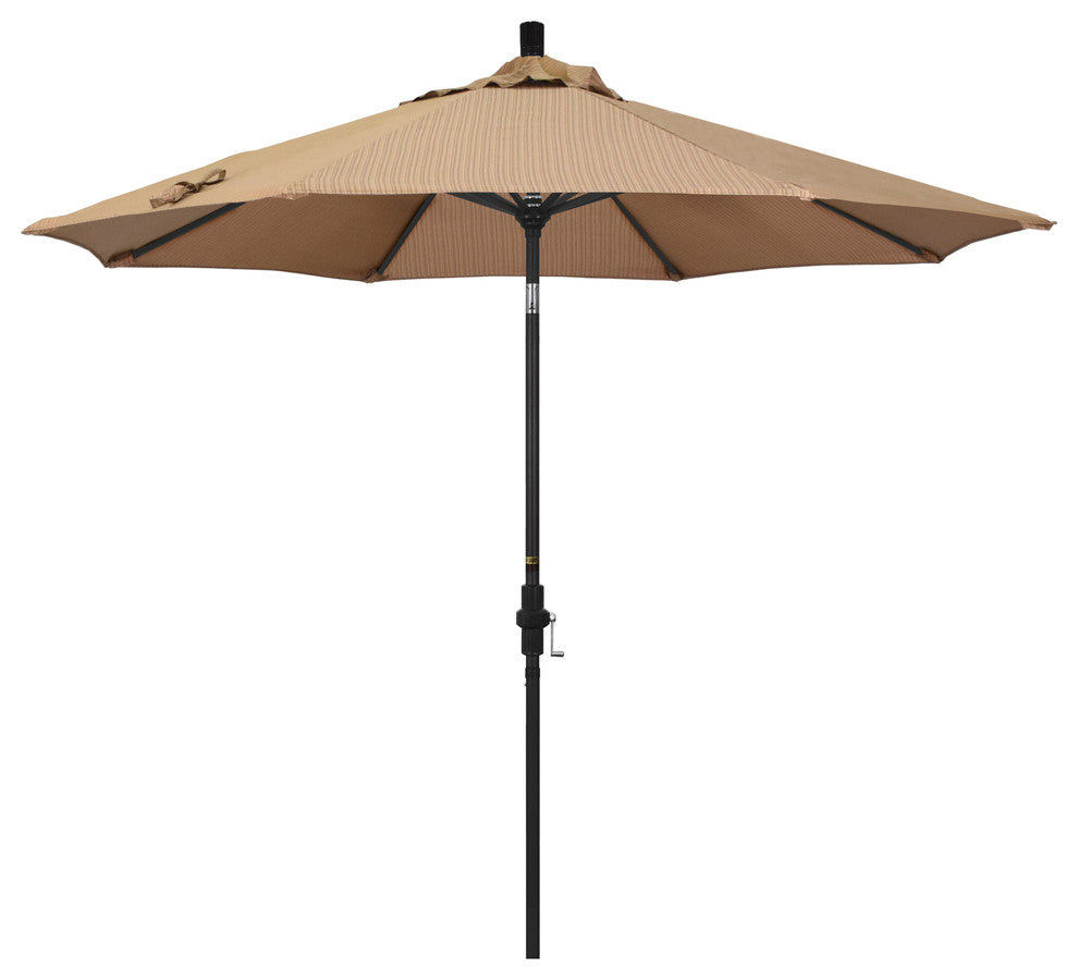 9' Stone Black Collar Tilt Crank Aluminum Umbrella, Terrace Sequoia Olefin