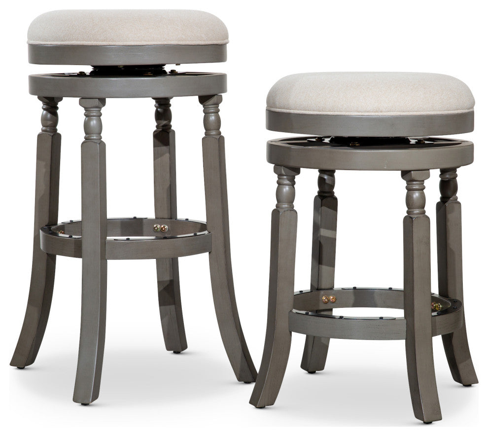 DTY Palmer Lake Swivel Stool, Weathered Gray/ Beige Fabric Seat, 24" Counter Stool