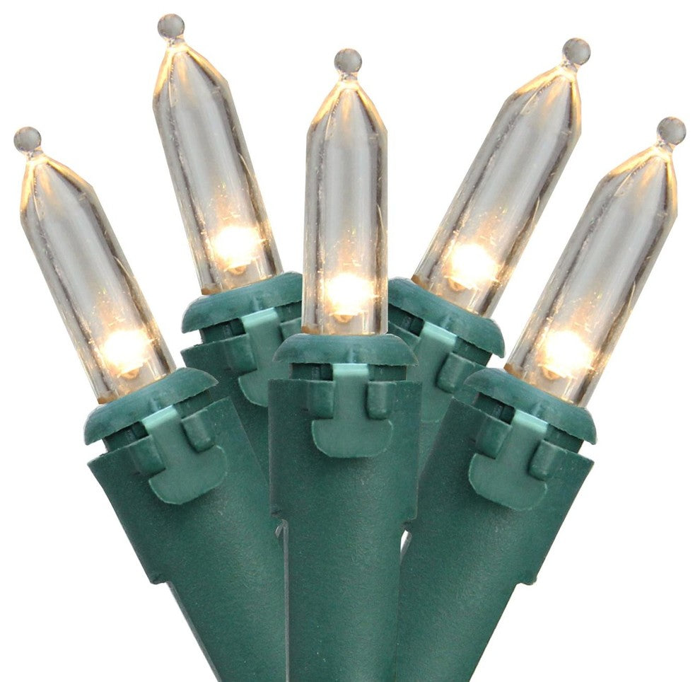 Set of 50 Warm White LED Mini Christmas Lights 4" Spacing - Green Wire