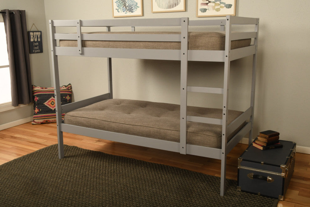 Sydney Twin over Twin Bunk Bed, Light Gray With Linen Aqua Mattresses
