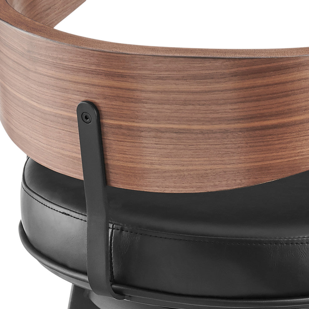 Lacey Swivel Stool, Black/Walnut Finish & Black Faux Leather, Counter, 26"