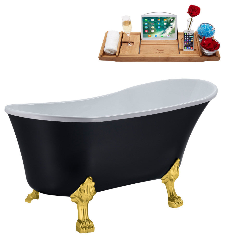 59" Streamline N362GLD-IN-GLD Clawfoot Tub and Tray With Internal Drain