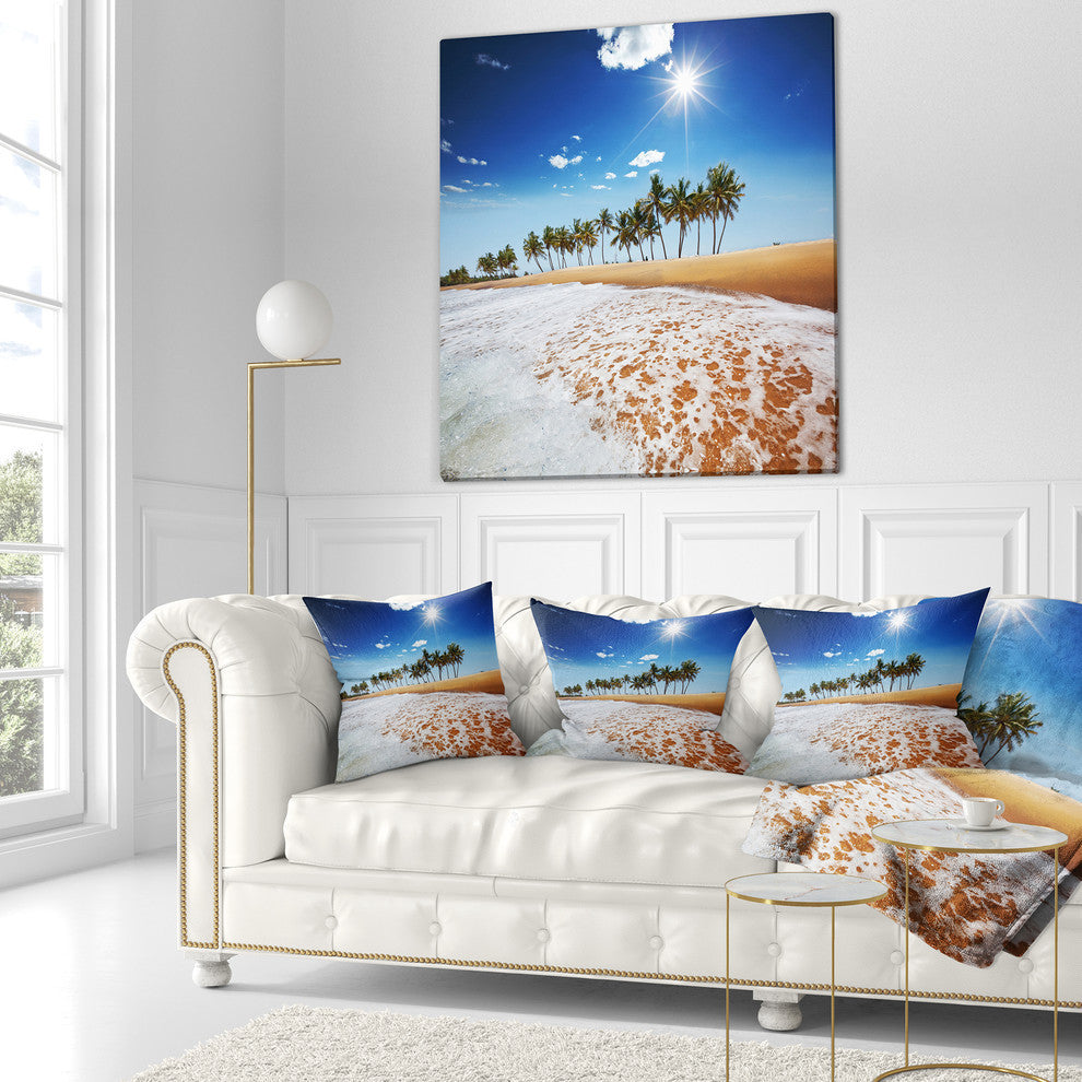 Beautiful Seashore and Palm Trees Seashore Throw Pillow, 16"x16"