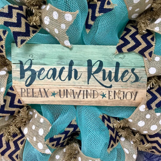 Beach Rules Deco Mesh Handmade Wreath