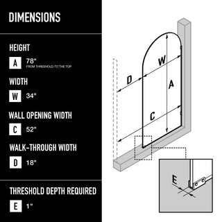 VIGO Arden 34" W x 78" H Frameless Fixed Shower Screen, Chrome, Clear Glass