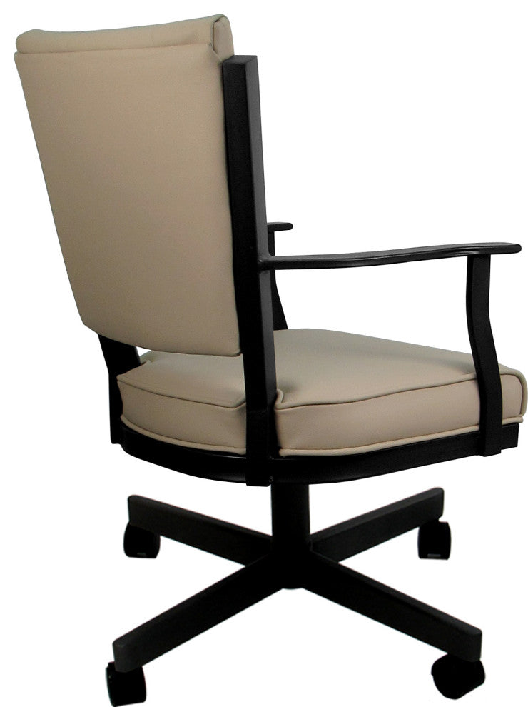 Leather Montana Dining Caster Chair Swivel Tilt with Wheels, Tan Leather on Black