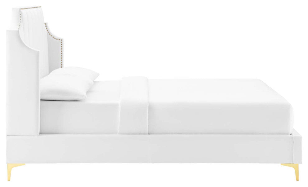 Daniella Performance Velvet Queen Platform Bed White
