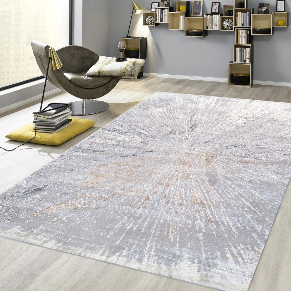 Starburst Power-Loomed White/Grey Area Rug, 9' X 12'