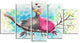 Two Birds in Love on Branch, Abstract Canvas Art Print, 60"x32", 5 Panels