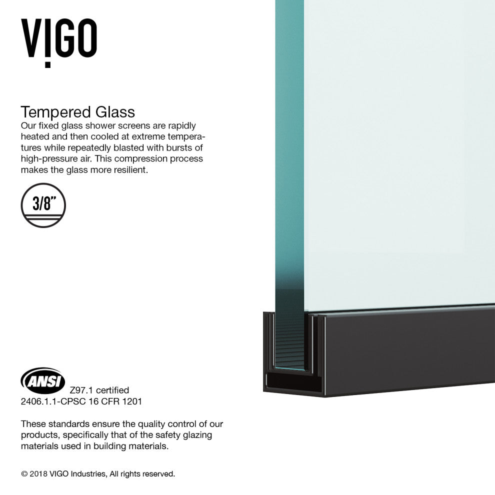 VIGO Meridian Framed Fixed, Matte Black, Shower Screen, 34" W X 74" H, Clear Glass