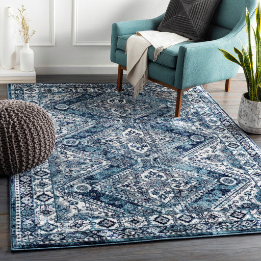 Surya Wanderlust WNL-2313 5'3"x7'3" Rug, Aqua/Navy/White/Silver Gray/Black