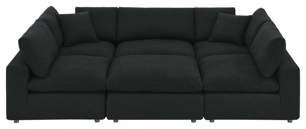 Commix Down Filled Overstuffed Boucle Fabric 6-Piece Sectional Sofa, Black