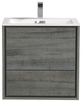 DeLusso 24" Wall Mount Bathroom Vanity, High Gloss White, Ocean Gray