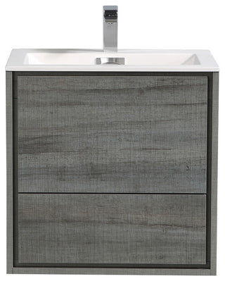 DeLusso 24" Wall Mount Bathroom Vanity, High Gloss White, Ocean Gray