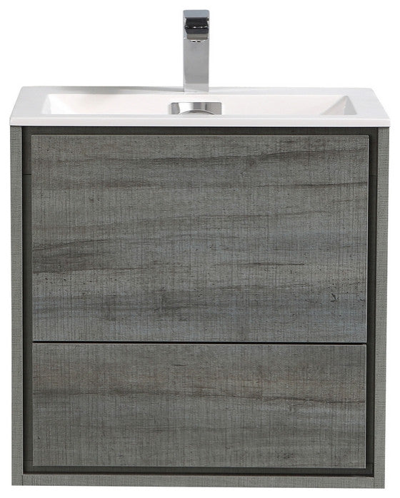 DeLusso 24" Wall Mount Bathroom Vanity, High Gloss White, Ocean Gray