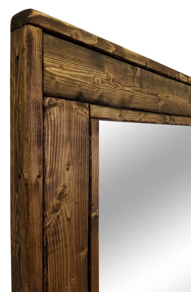 Herringbone Stained Vanity Mirror, Dark Walnut, 36"x30", Horizontal