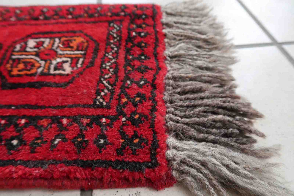 Handmade Vintage Afghan Ersari Mat 0.7'x0.9', 24cmx30cm, 1970s