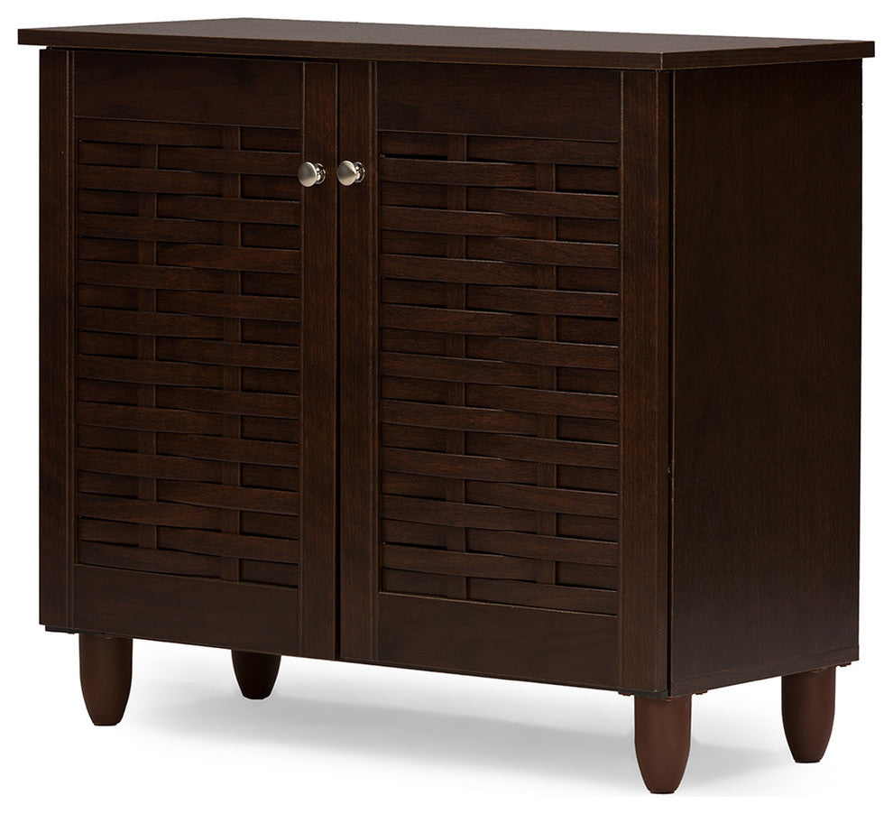 Winda Modern 2-Door Dark Brown Wooden Entryway Shoes Storage Cabinet