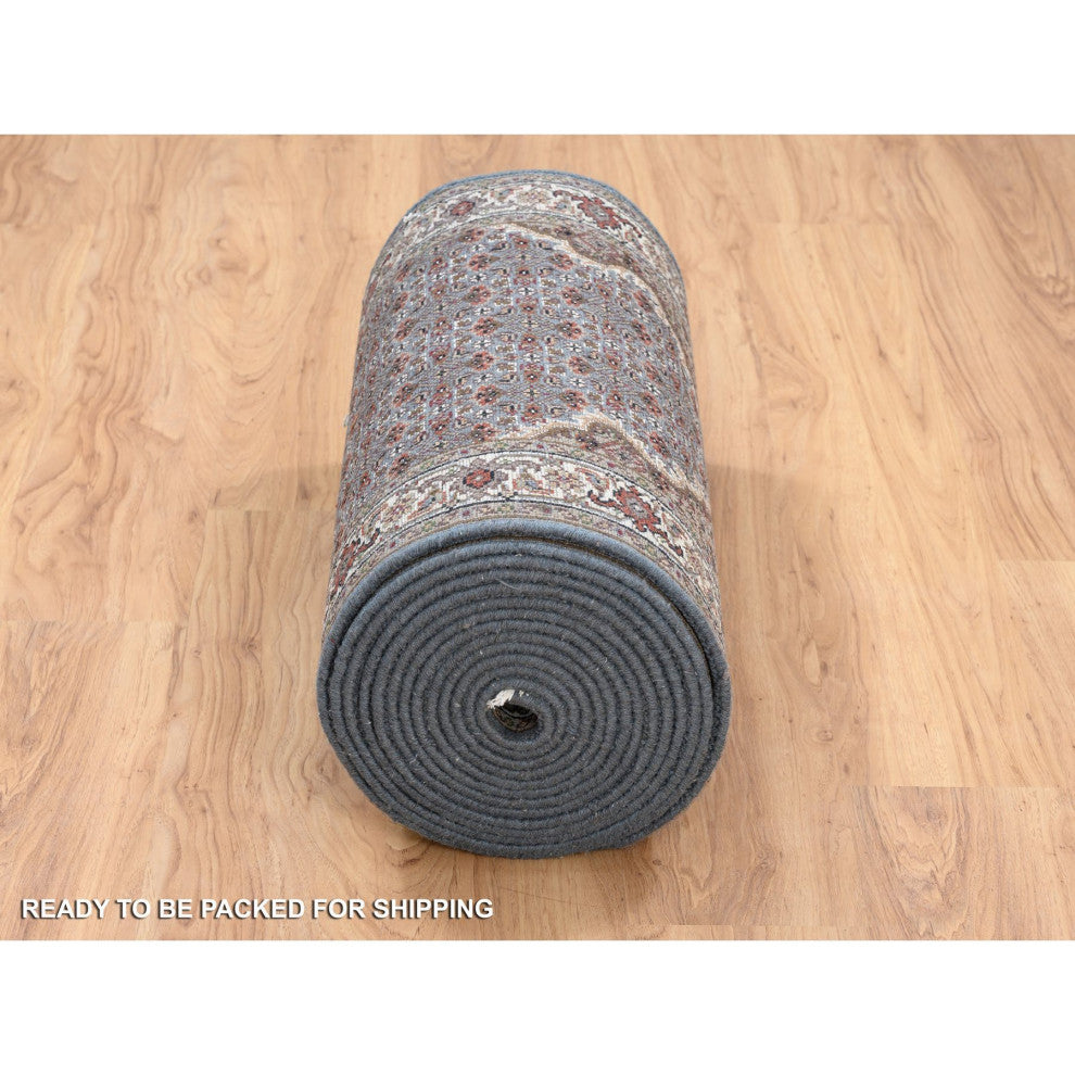 Light Gray Hand Knotted Tabriz Mahi Wool and Silk Runner Oriental Rug 2'6"x26'1"