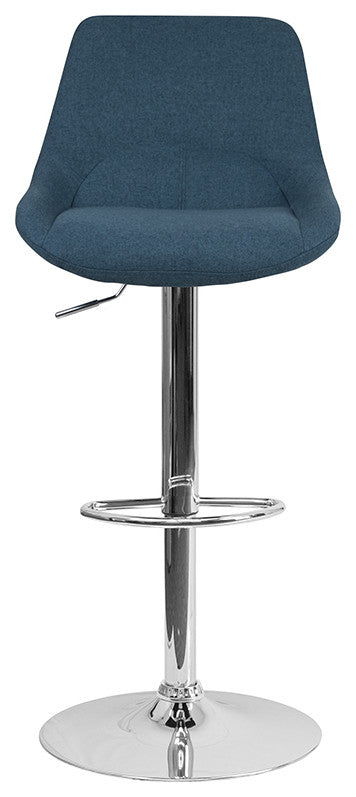 Contemporary Adjustable Swivel Bar Stool With Support Pillow, Blue Fabric