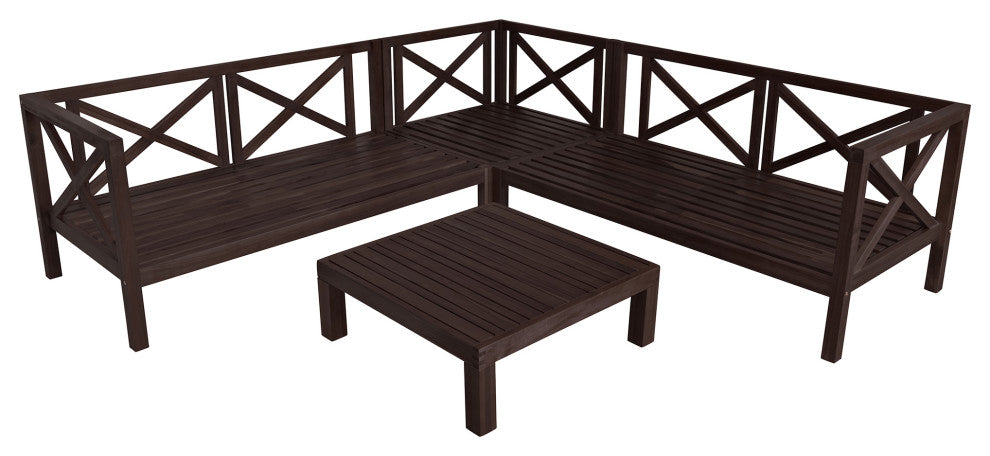 4 Pieces Outdoor Wood Patio Sectional sofa set With Cushions and Table
