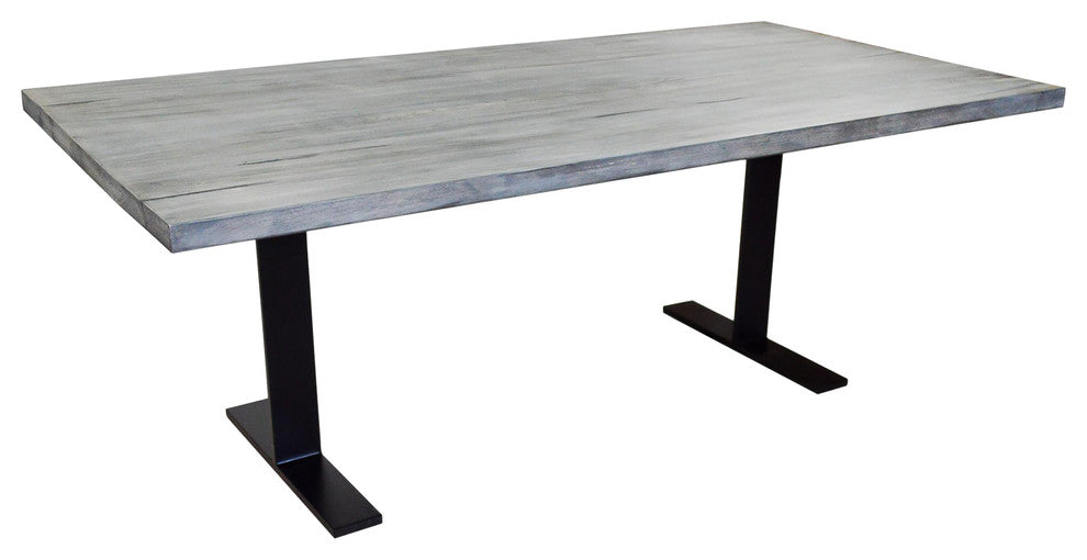 White Oak Plank Dining Table and Black Metal Legs, Light Gray