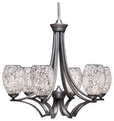 Zilo 6 Light Chandelier, Graphite, 5" Black Fusion Glass