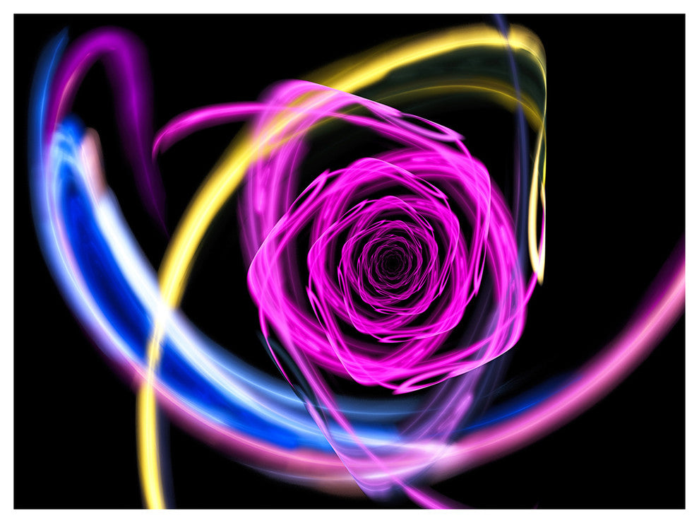 Glowing Purple Neon Rose, Floral Canvas Art Print, 40"x30"