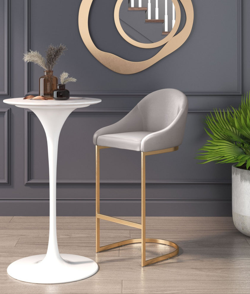Bar Stool Chair Barstool, Faux Vinyl Leather, Steel, Gray, Gold, Cafe