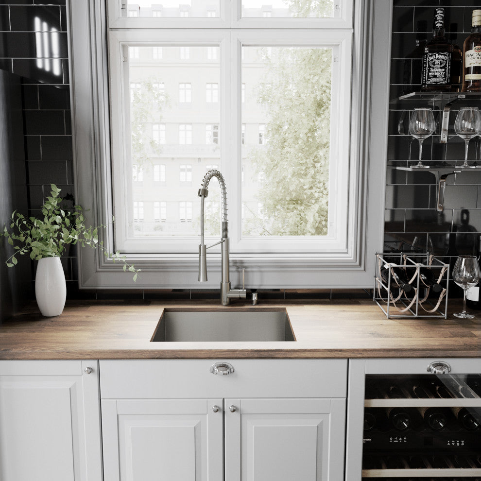 VIGO Laurelton 22" H Single Handle Pull-Down Sprayer Kitchen Faucet, Stainless Steel, With Soap Dispenser