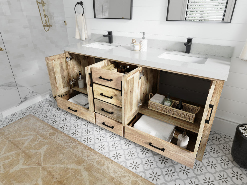 Malibu Mango 72 Double Sink Bath Vanity in White Washed 2" Calacatta Laza