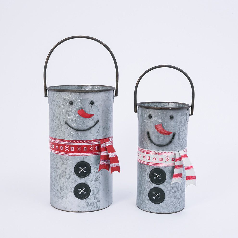 Nesting Metal Snowman Buckets, Set of 2