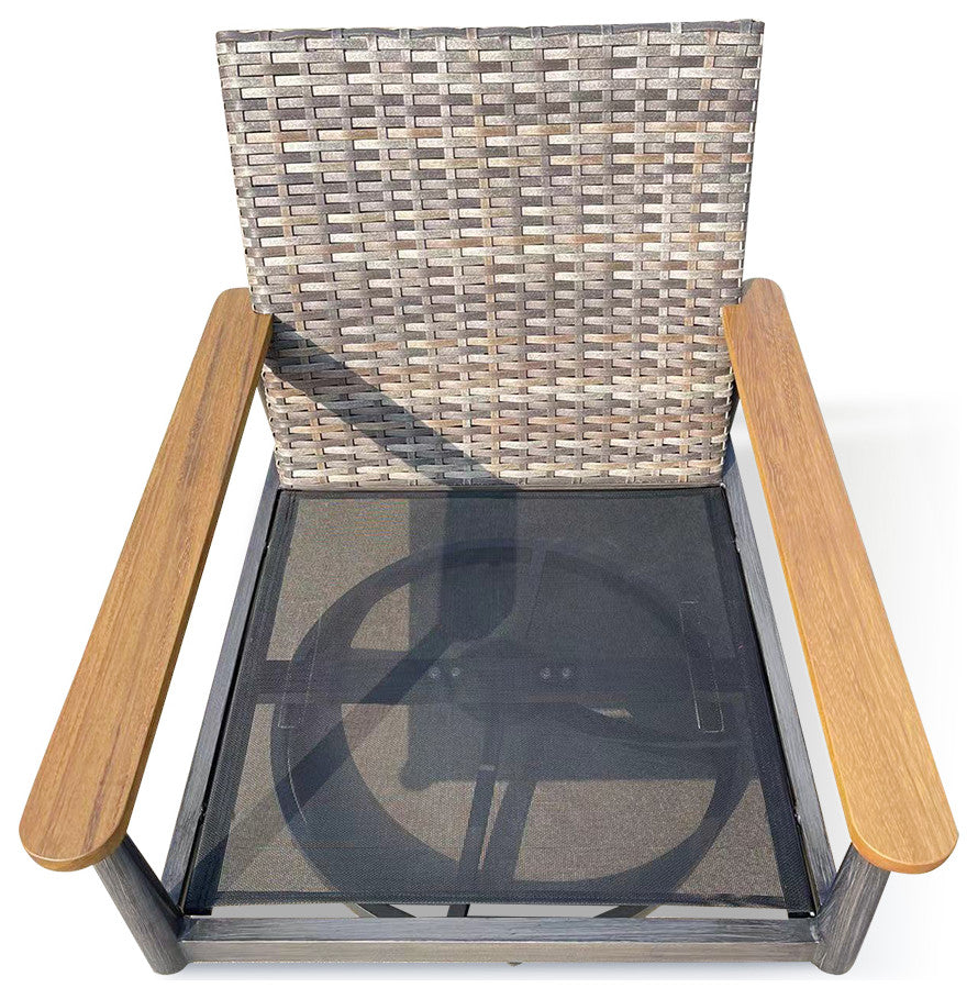 Manbo 5-Piece Aluminum Wicker Outdoor Fire Pit Deep Seating Set with Cushions, Spectrum Indigo Acrylic