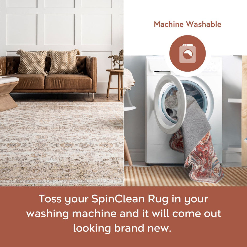 Nuloom Deadra Vintage Floral Machine Washable Area Rug, Beige 4'x6'