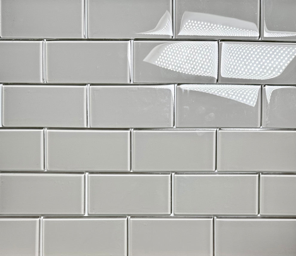Metro 3"x6" Glass Subway Tile,Organic Gray, Piece