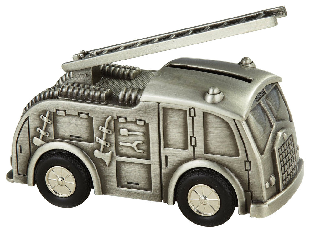 Elegance Fire Truck Money Bank, Pewter Finish