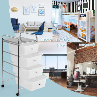 Costway 4-Drawer Cart Storage Bin Organizer Rolling w/Plastic Drawers Clear