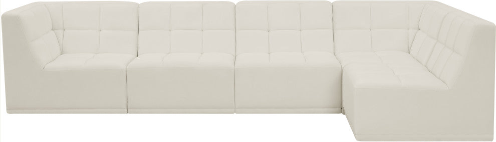 Relax Velvet Upholstered 5-Piece L-Shaped Modular Sectional, Cream